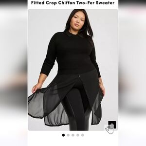 LIKE NEW TORRID 2X Fitted Crop Chiffon Two-Fer Sweater (BLACK&WHITE)